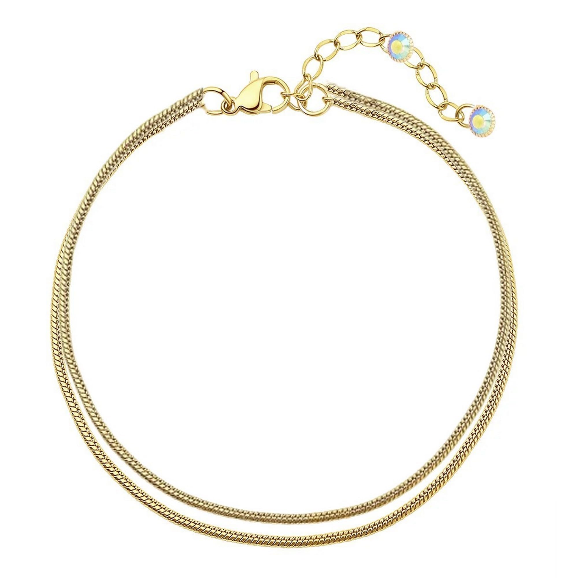 VAMAFASHIONS Adjustable Gold Plated Double Layered Snake Chain Anklet Ankle Toes Foot Chains Leg Jewelry Anklets For Girls Women