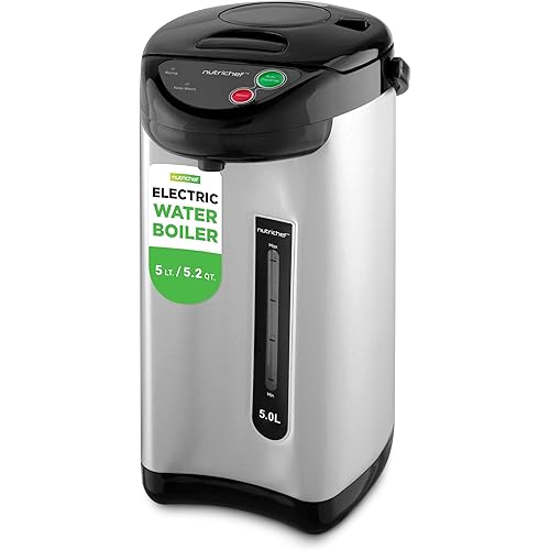 NutriChef 5.2 Qt Electric Water Kettle, Portable, Quick Heating, 5 Liter Digital Kettle with 5 Temperature Settings, Safety Lock, Stainless Steel, 3 Dispensing Options, 8.46" x 11.2" x 16.5"