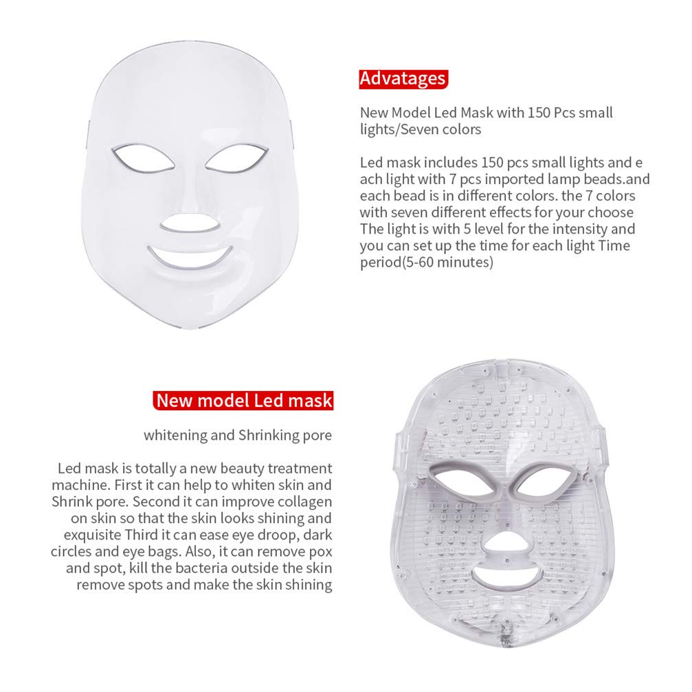 7 Color LED Máscara Light Therapy LED Máscara Photon Con Cuello, Colágeno Cicatriz Antiarrugas Antiarrugas Cuidado De La Piel Coreana Máscara Facial Para El Cuidado De La Piel Máscara LED