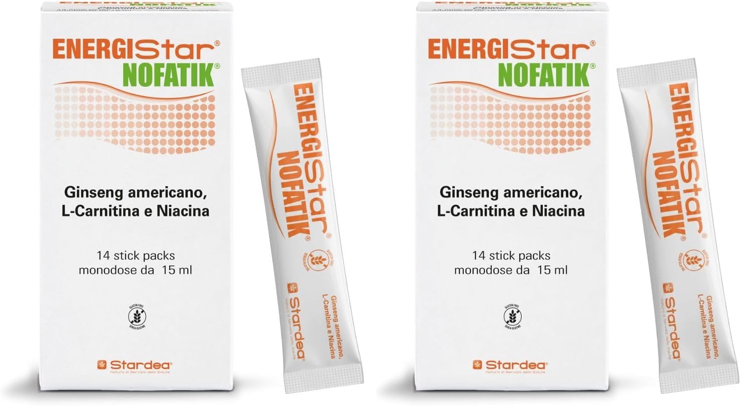 STARDEA Energistar Nofatik, Integratore Alimentare Riduzione Stanchezza e Affaticamento, Supporta l'Organismo in Condizioni di Stress Psico-Fisico, 14 Stick Packs Monodose (Confezione da 2)