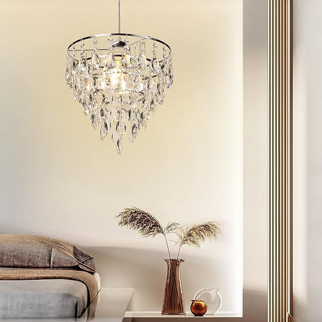 Depuley Crystal Ceiling Light,Modern Chandeliers with K9 Crystal Droplets,Crystal Pendant Light Fixture for Bedroom,Living Room,Hallway Lighting,E27 Base