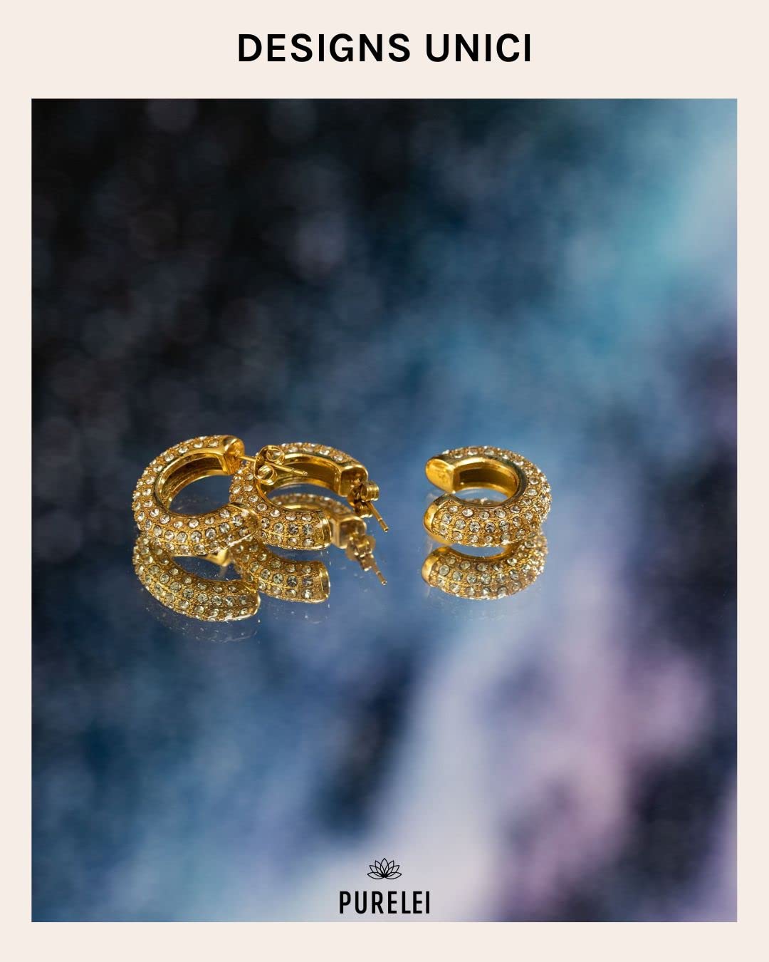Orecchini Big Glitter Purelei (oro, argento, oro rosa), Orecchini da donna in acciaio inossidabile, Gioielli da donna durevoli con Pietre, Orecchini pendenti ideali come regalo, 20 mm di diametro
