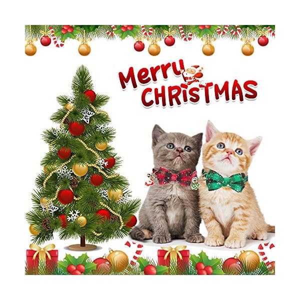 Adoggygo christmas cat collar breakaway with cute bow tie bell - 2 pack kitten collar red green plaid xmas kitten collar with removable bowtie cat bow collar for cats kittens (7. 8"- 10. 5", red&green) - image 4