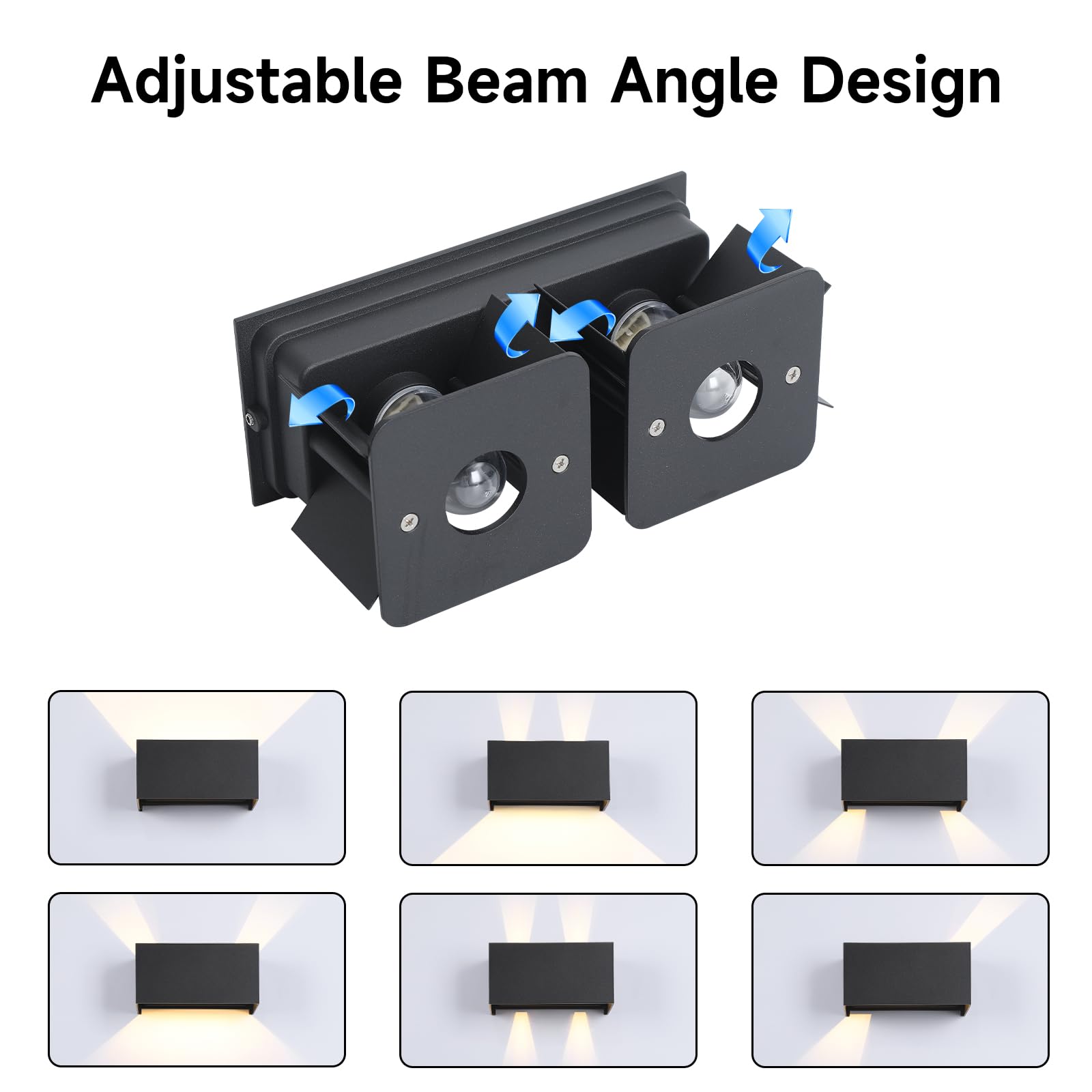 Lampada da Parete Esterno/Interno con Lampadina G9 Sostituibile IP65 impermeabile Applique da Parete Esterne Alluminio Angolo del Fascio Regolabile Retangolo Nero, 3000K Luce Caldo