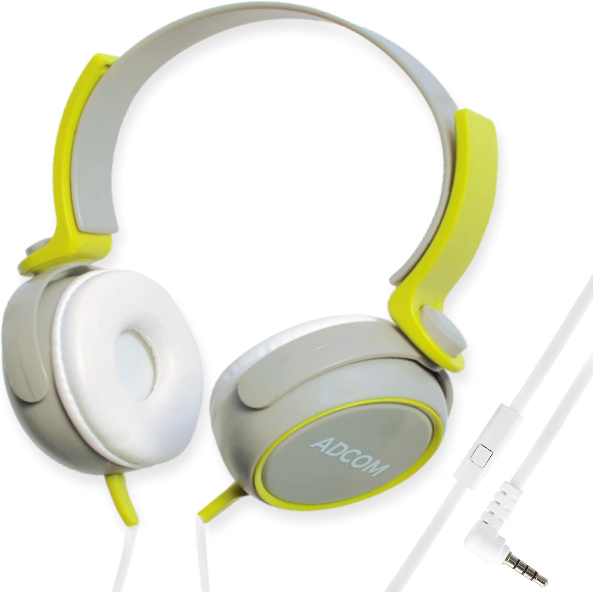 Adcom Junior Studio Wired On-Ear Stereo Headphones with Microphone, Adjustable Leather Padded Cushions and 40mm Drivers (Grey/Green)