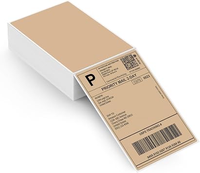 MUNBYN 4"x6" Brown Direct Thermal Printer Labels, 220 Sheets/Stack | 4"x6" Fanfold Shipping Labels, No BPA and BPS, Print Clear and Sharp, Strong Adhesive, Compatible with Most Thermal Printers