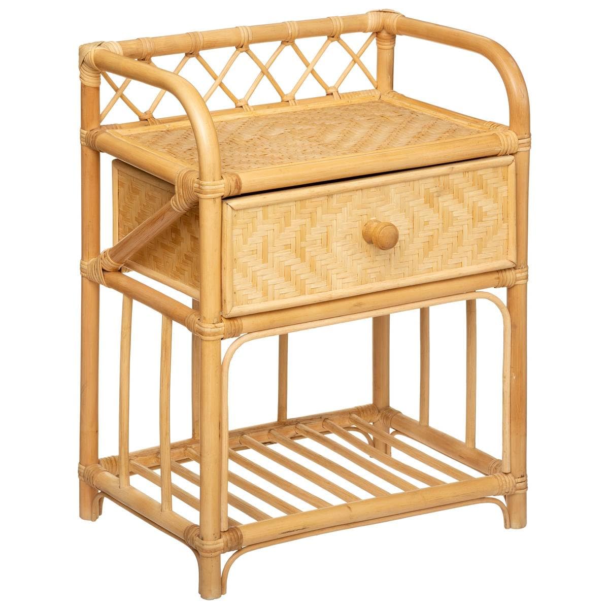Table d'appoint Table de Chevet 1 Tiroir en Rotin et Bambou H 60 cm - Atmosphera