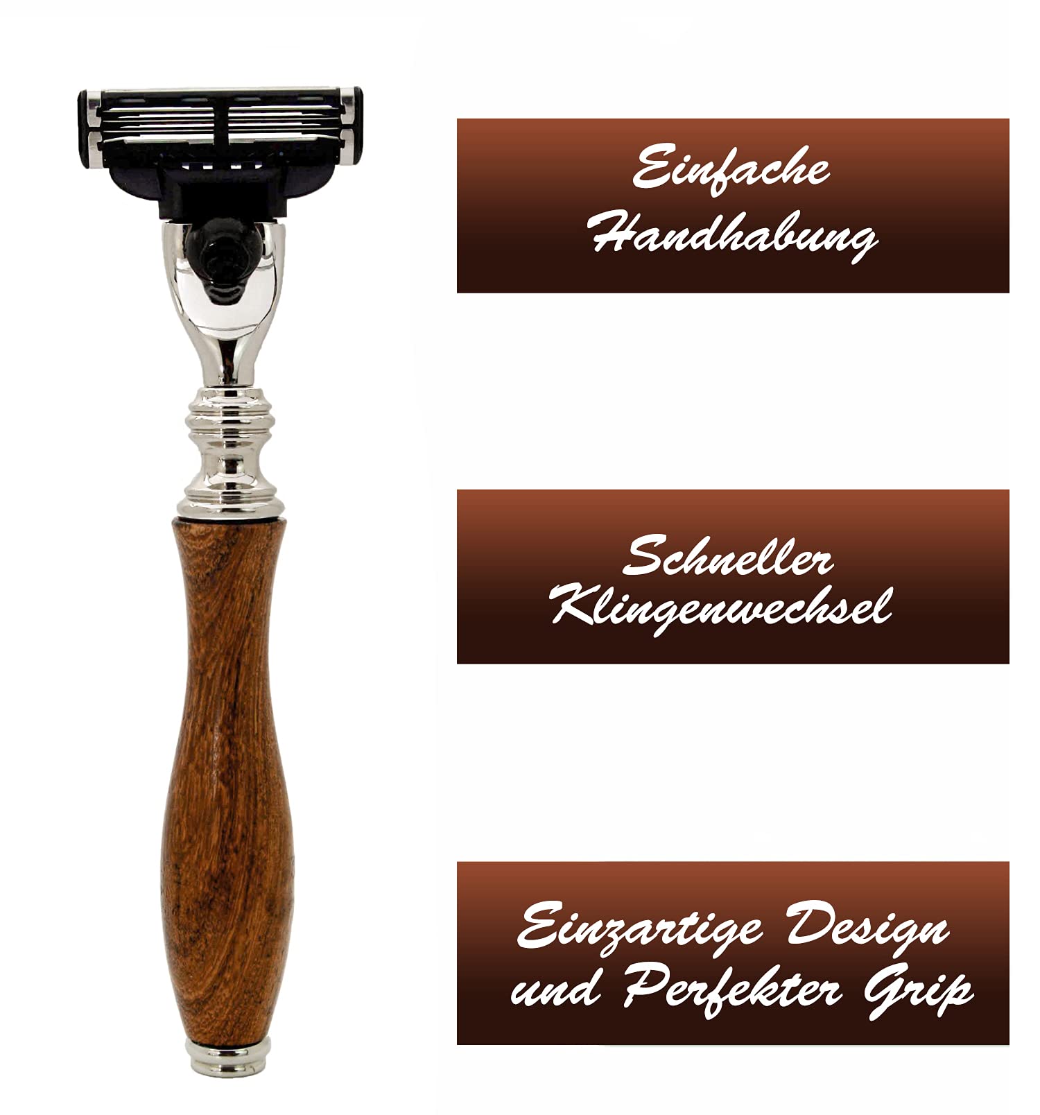 Jag Shaving Rasierset - Nachhaltige 4-teiliges Rasierset aus Holz - Synthetik Silberspitzhaar Rasierpinsel - 3 Rasierklingen Rasierhobel - Rasierständer - Ledertasche für Rasierhobel