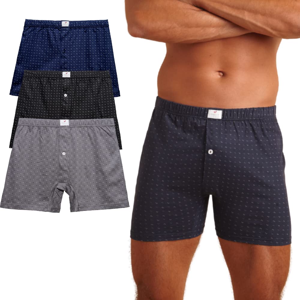 Boxer Uomo Mutande 100% Cotone 6 9 12 Pezzi con Elastico Interno, Apertura e Bottone, Bianco (3 Fantasie) Nero e Colori Assortiti (Blu, Grigio, Nero) con Stampa, Taglia M L XL XXL 3XL U303C