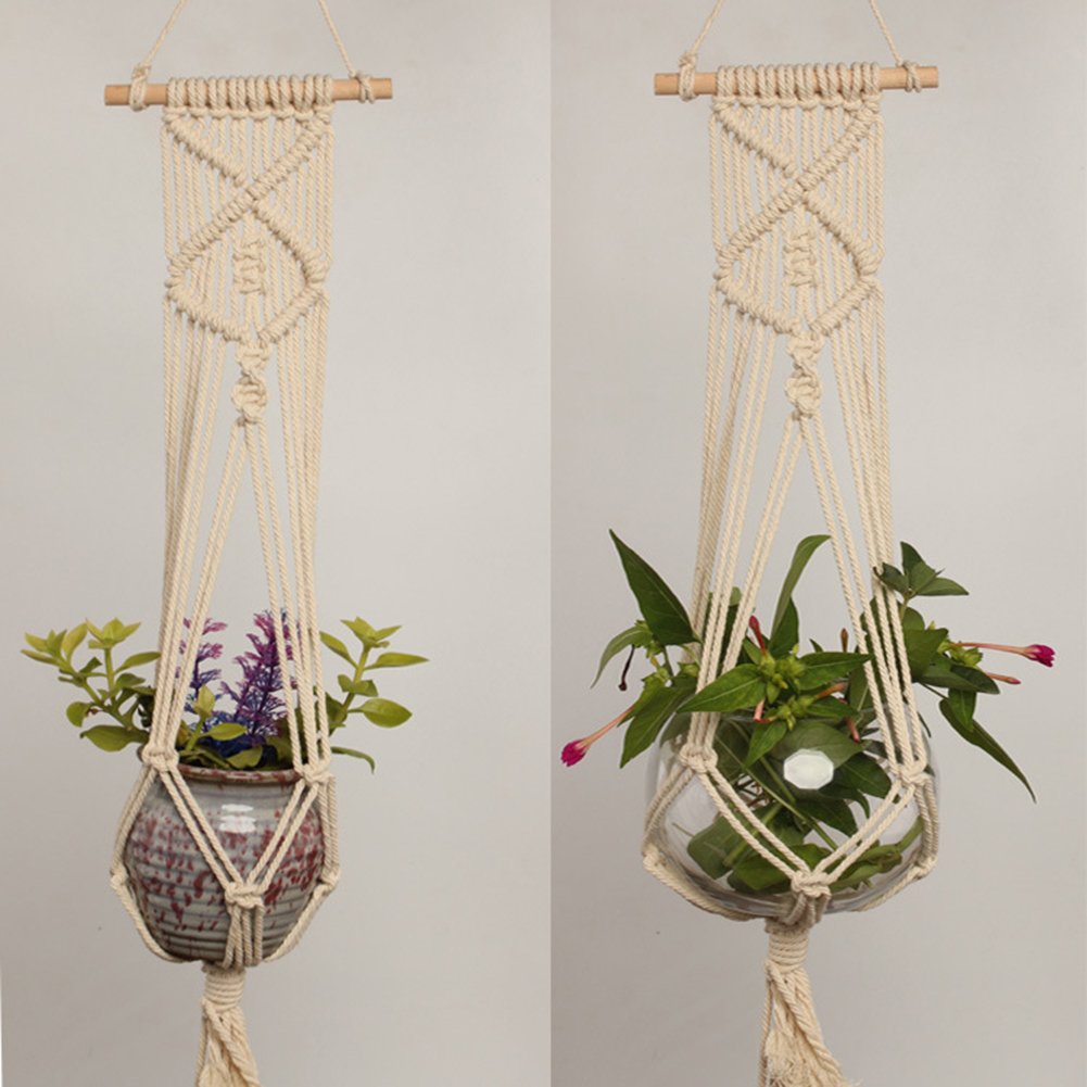 2 Planta Macramé Cintre Pour Pot De Fleurs Suspendu Fait à La Main En Corde De Coton à Suspendre Au Mur Décoration De La Maison Suspension Pour Plantes D'intérieur Jardin Maison Décoration