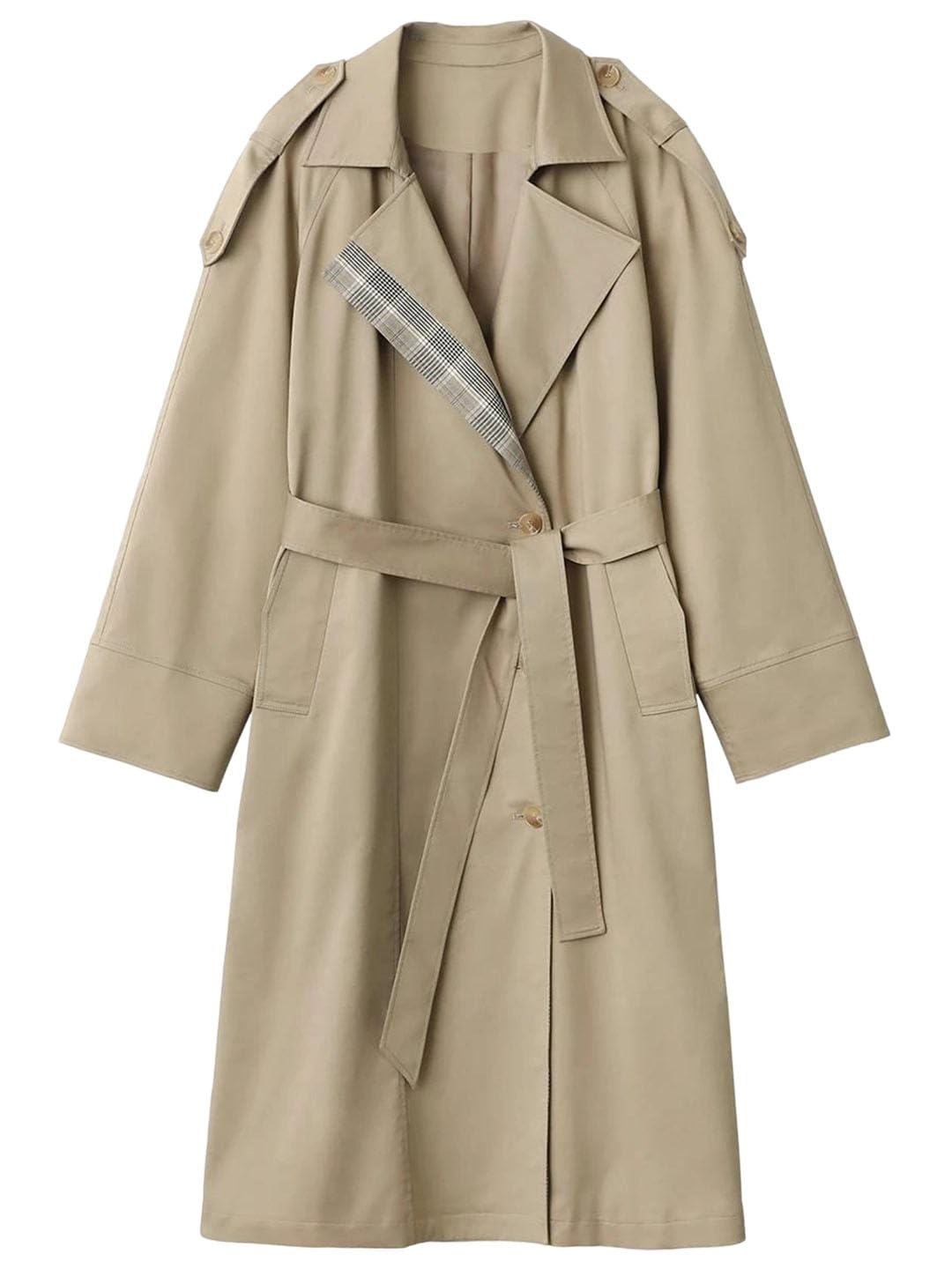 Women Long Trench Coat Loose Casual Plaid Patchwork Office Spring Outerwear