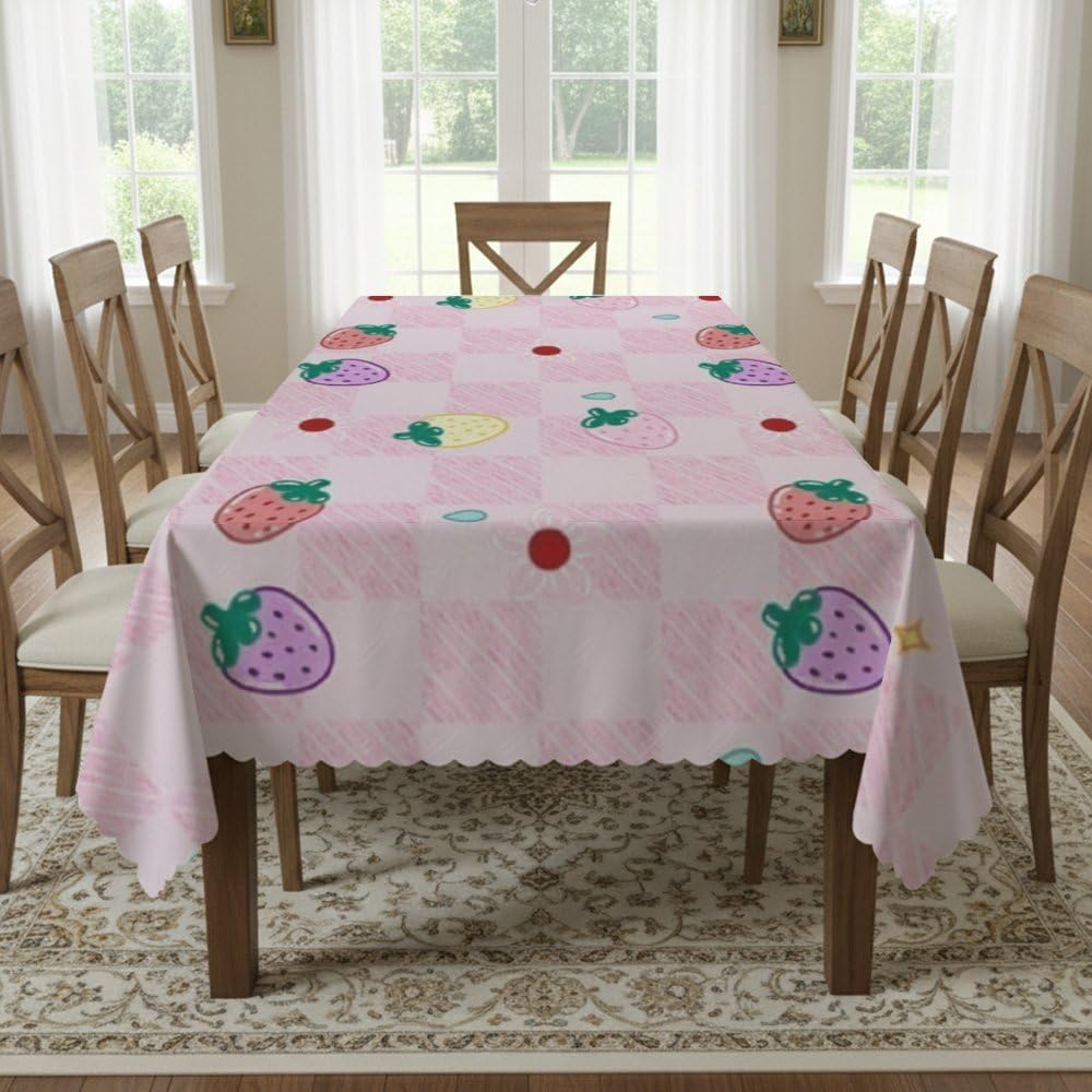 Multi Color Strawberry Table Cloth Rectangle Table 60x120 in, Wipeable Elegant Party Tablecloths, Girl Party Decorations Bohemian Tablecloth for Seasonal Tea Outdoor Indoor Cover