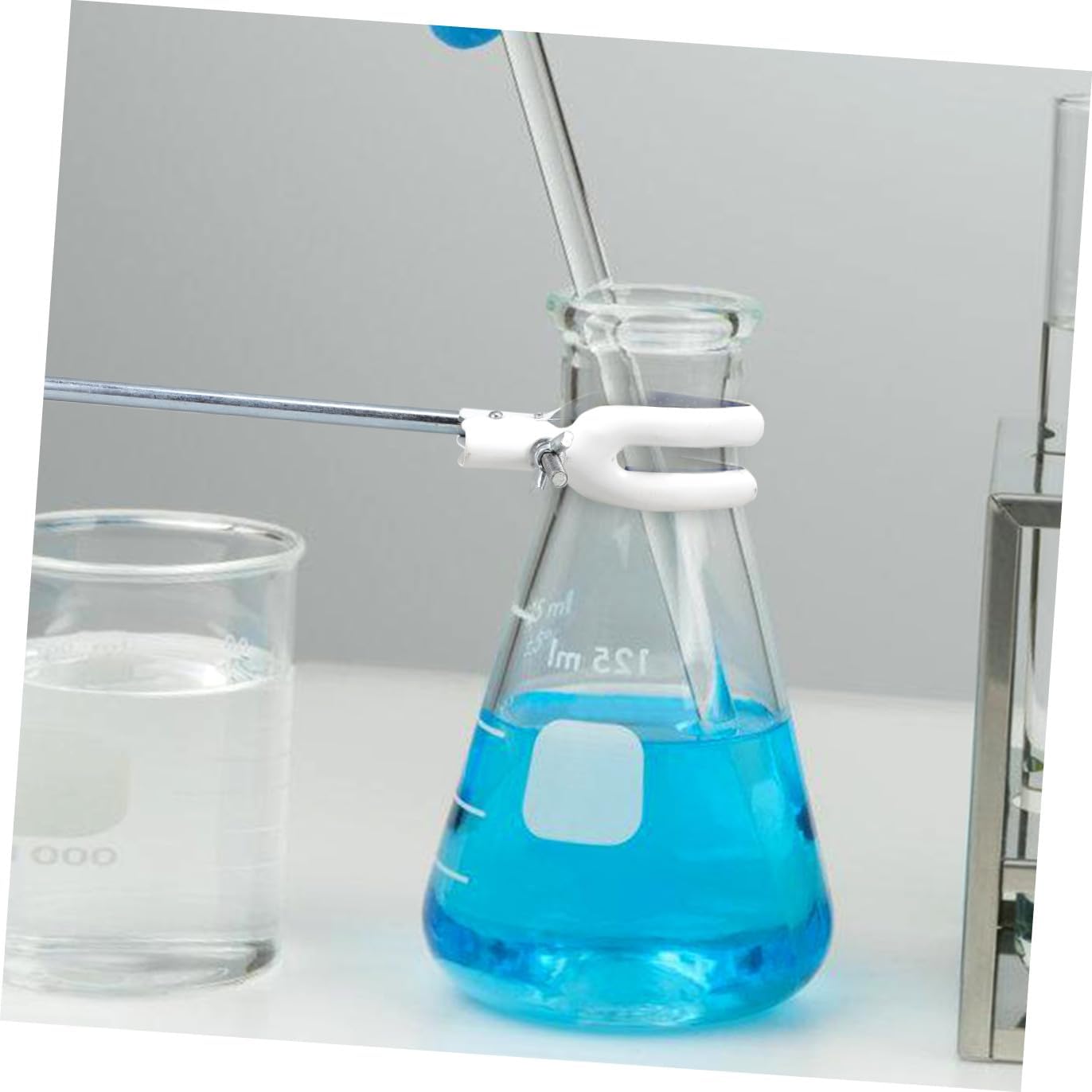 Adjustable 4-prong Laboratory Flask Clamp with Condenser Tube and Test Tube Holder, Universal Iron Stand Support Clip for Chemistry Lab Glassware