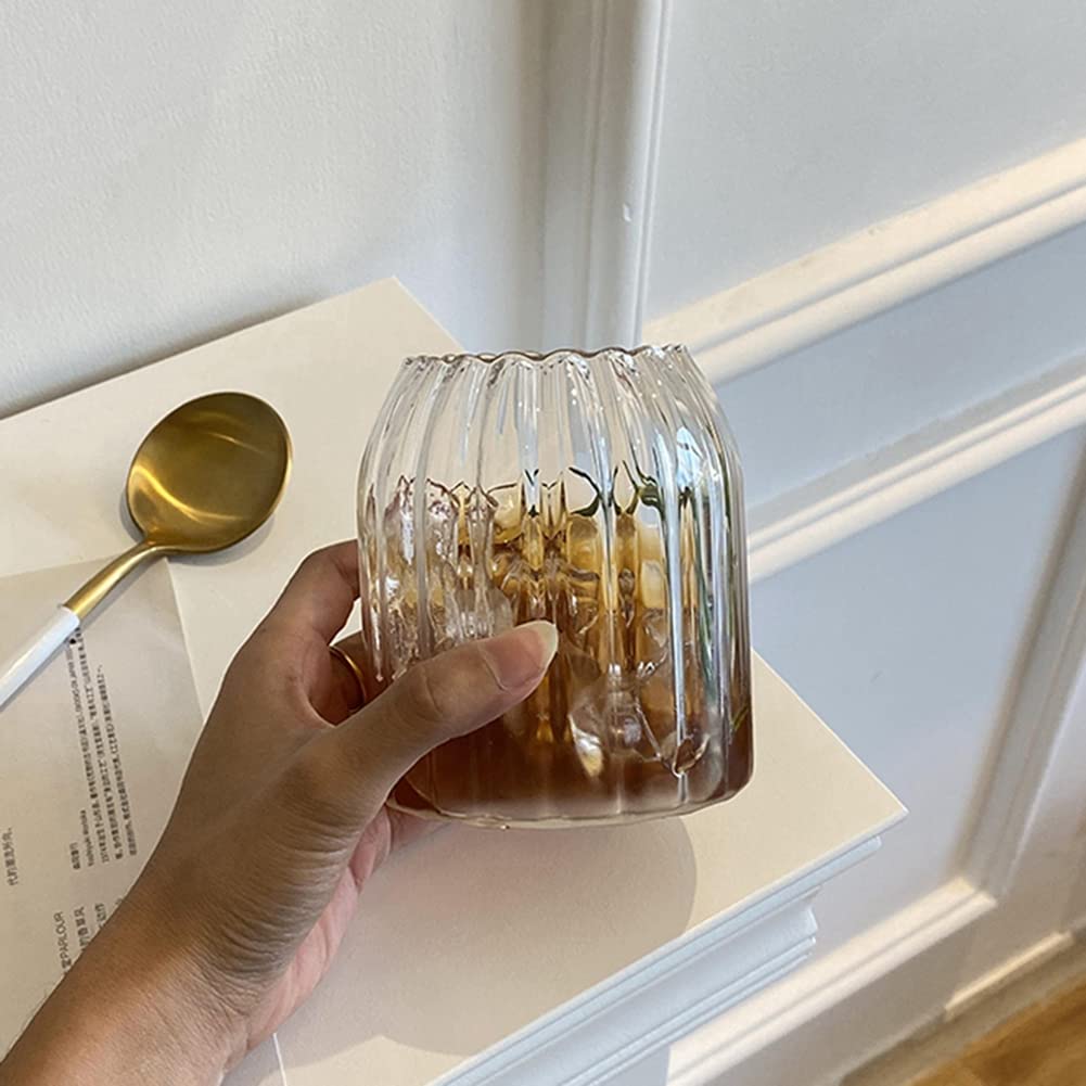 URMAGICClear Drinking Glasses,430ml Stemless Wine Glasses,Juice Glasses,Rocks Glasses,Beer Glasses,Ribbed Glass Cups,Ripple Glassware,Beer Glasses,Whiskey Cocktail Glasses,Water Cups