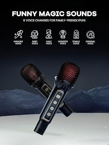 Miniatura 5 de BONAOK Máquina de karaoke para niños y adultos, altavoz Bluetooth portátil con dos micrófonos inalámbricos, luz LED para fiestas interiores y