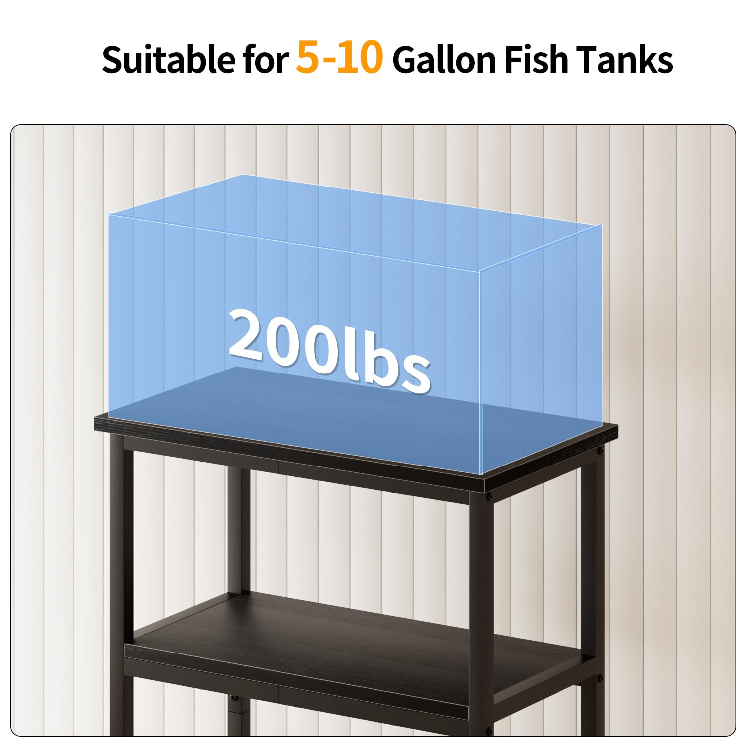 APPLOYN Support d'aquarium avec étagère de rangement à 3 niveaux, cadre en métal robuste pour tortue, reptile, terrarium, salon, 52,1 x 29 x 75,1 cm (L x l x H), noir