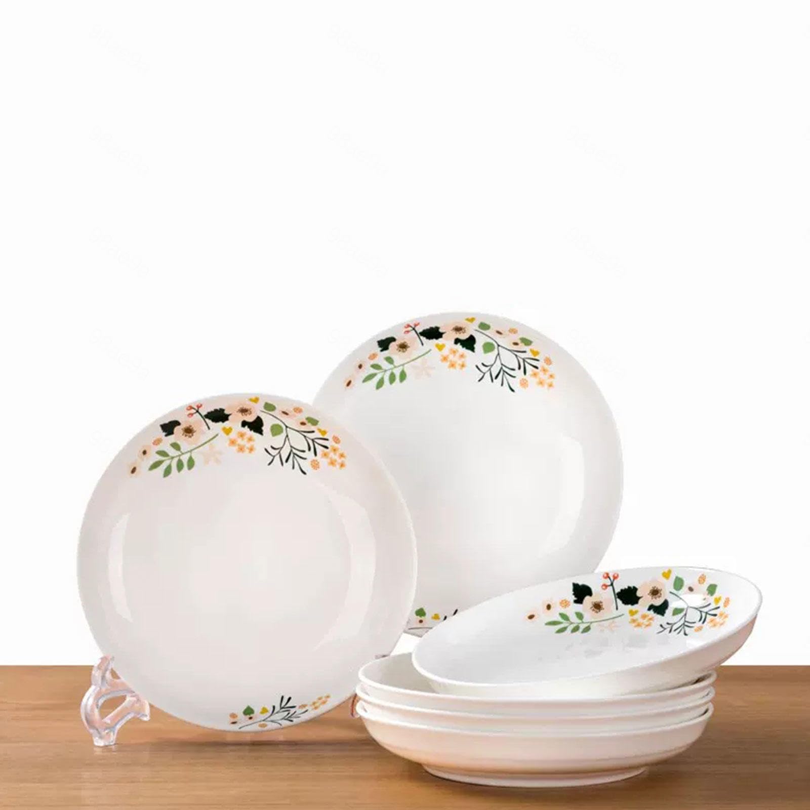 Juego de 6 Platos Llanos de Porcelana, Platos de Ensalada Grandes de Cerámica con Flores Pintadas, Platos Coloridos para Servir en Restaurantes, Cocinas y Fiestas Familiares,7in