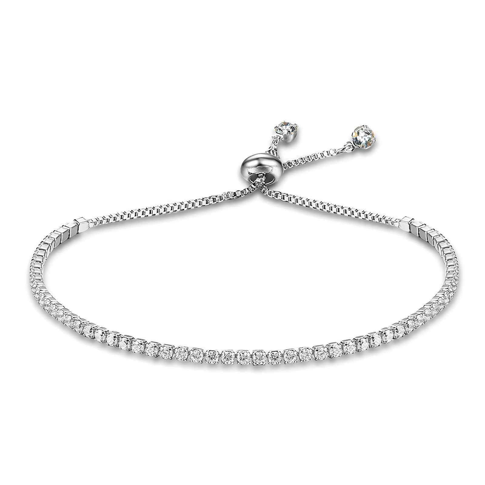 GenericBracelet for Women, Silver Plated Crystal Tennis Bracelet, Adjustable Design, Elegant Zirconia Jewelry, Ideal Birthday Gift for Her, Mum, Sisters, Girlfriend