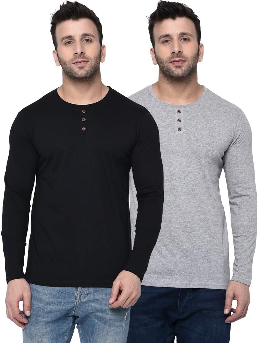 London Hills Men’s Cotton Blend Round Neck Full Sleeve T-Shirt Combo | Regular Fit | Pack of 2