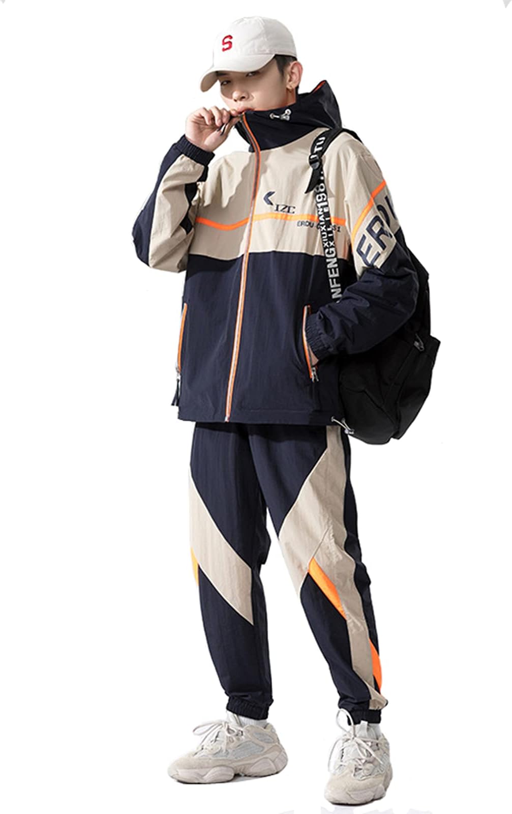 Floette Retro Colorblocked Track Jacket Windbreaker Jacket Athletic Hip Hop Outdoor Windproof Coat