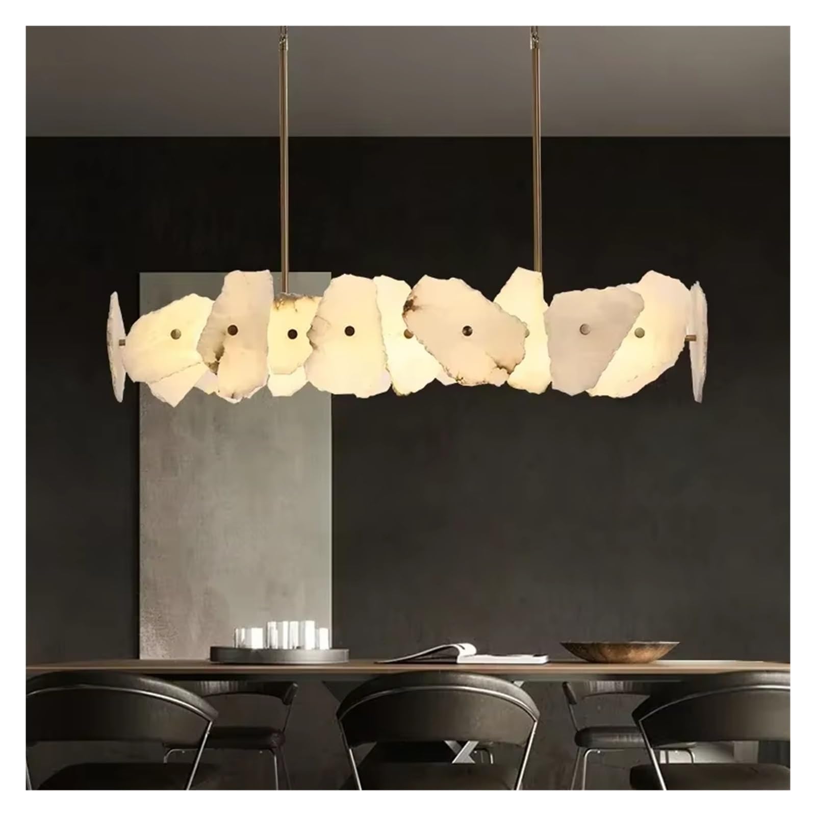 ASerZenith White Marble Led Chandelier For Restaurant Living Room Round/Long Pendant Light Nordic Bedside Background Decor Led Lighting,3 Changeable-120Cm