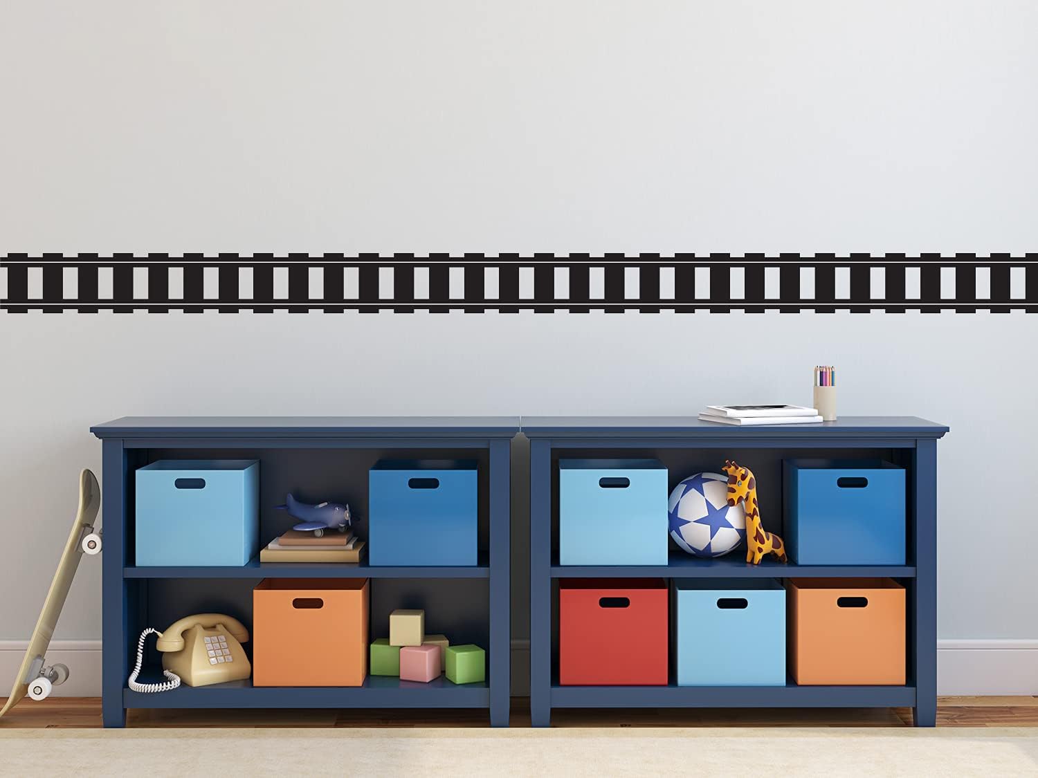 Railroad Track Border Fabric Wall Decal - Set of Two 24.5 Inch x 6 Inch Sections - Removable, Reusable, Respositionable