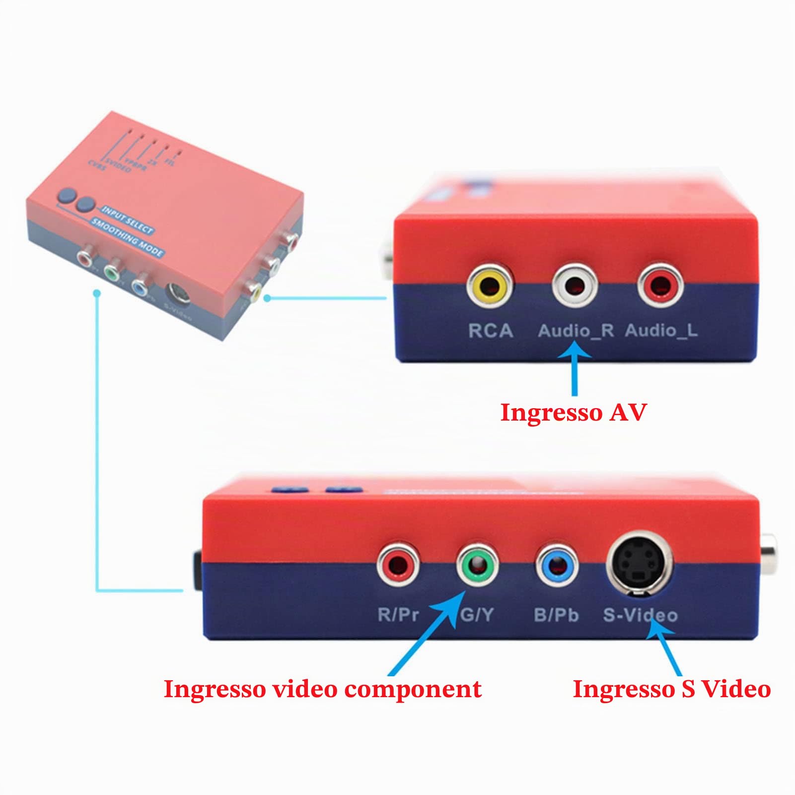 Retroscaler2x AV a HDMI Converter - Moltiplicatore di Linea di Latenza Zero, Supporta NTSC e Pal, 240p/480i/288p/576i a 480p/576p Upscaler per Console di Gioco retrò (Rosso)