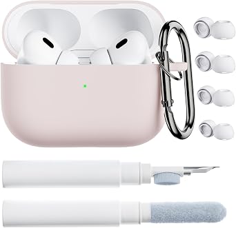 ORNARTO for AirPods Pro 2 Case, Compatible with AirPods Pro 1st/2nd Generation, Soft Silicone Cover with Cleaner Kit, Eartips Protector & Keychain-Pink