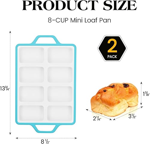 Miniatura 36 de Vinino Paquete de 2 moldes de pan de silicona con marco reforzado de metal, 9.5 x 5 pulgadas, silicona antiadherente de 1 libra, sartén para Rojo