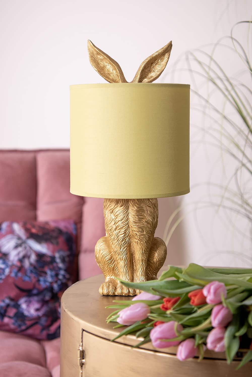 Clayre & Eef Tischlampe Kaninchen Ø 20x43 cm Goldfarbig Kunststoff Schreibtischlampe
