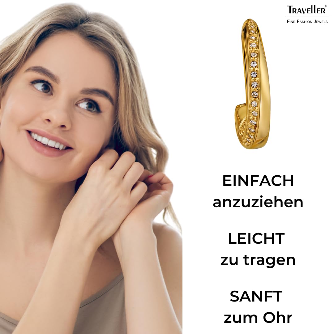 Traveller Ohrclip Creolen - Damen - Goldfarben - 20 x 4 mm - Kristalle - 22kt vergoldet - 157730