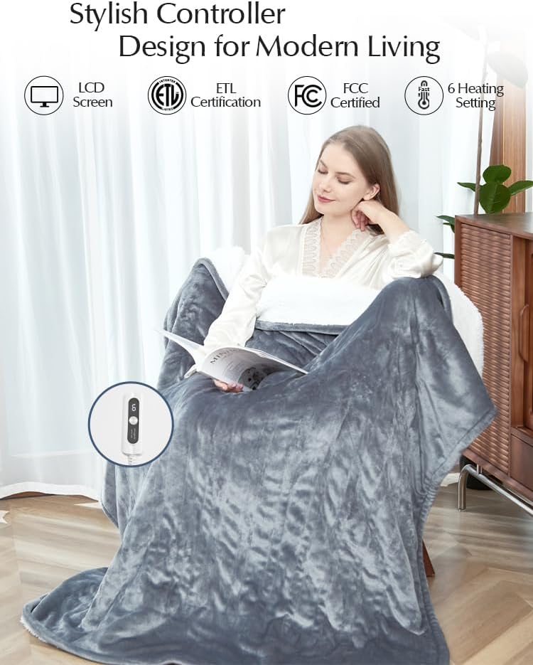 Heated Blanket Throw Size, Soft and Cozy Electric Heating Blanket for Bed, Automatic Safety System 6 Heating Levels & 4 Hours Auto-Off Gift for Grandma,50" x 60" London Grey - Image 5