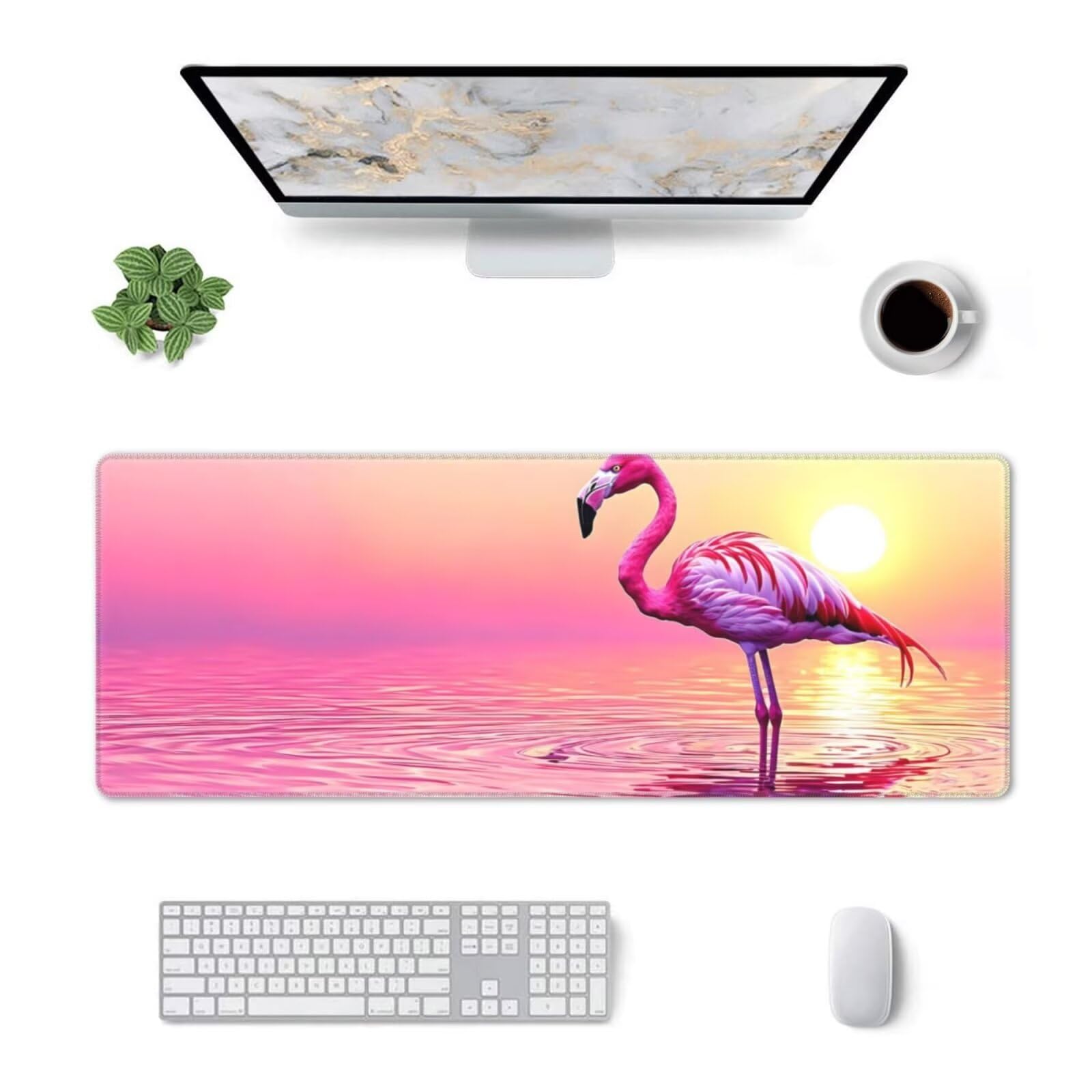 Tappetino Mouse, Tappetino Mouse Gaming Grande XXL 1500x800x3mm Tappetino Scrivania Mouse Pad, Base in Gomma Antiscivolo, Bordi Cuciti,Lavabile, Mousepad per Ufficio e Gaming (Flamingo) R-358
