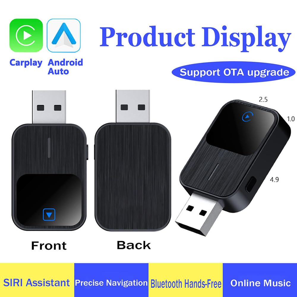 Bezprzewodowy adapter Carplay do Ram 4500 2018-2022, bezprzewodowy adapter samochodowy z systemem Android Konwersja przewodowa pasuje do iOS 10+/Android 10+