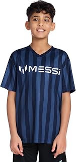 Messi Boys' Lifestyle Short Sleeve Top, Loose-fit V-Neck Shirt with Logo