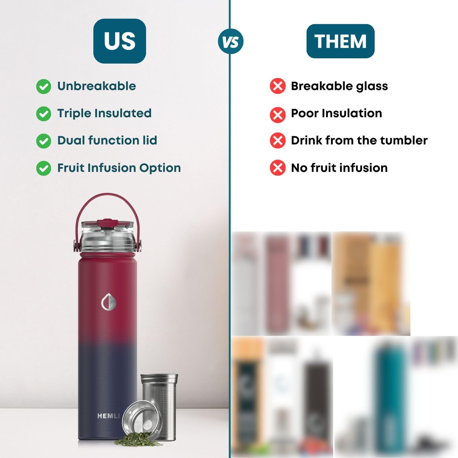22 oz Insulated Tea Tumbler Bottle with Infuser, Travel Mug - Image 6