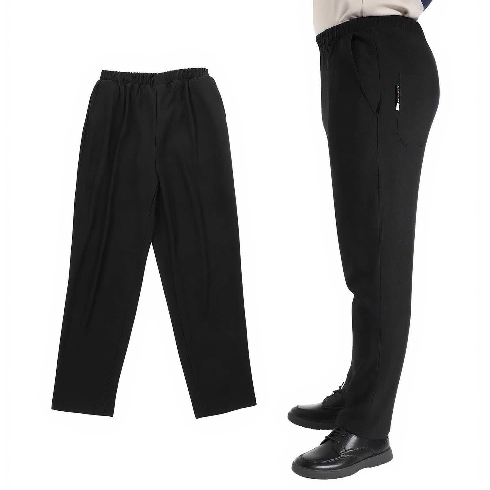 Luxshiny Pantalones de Chef en Color Negro Transpirables para Hombre Resistentes al Desgaste y Aceite, de Poliéster Talla XL Ideales para Restaurante y Hotel