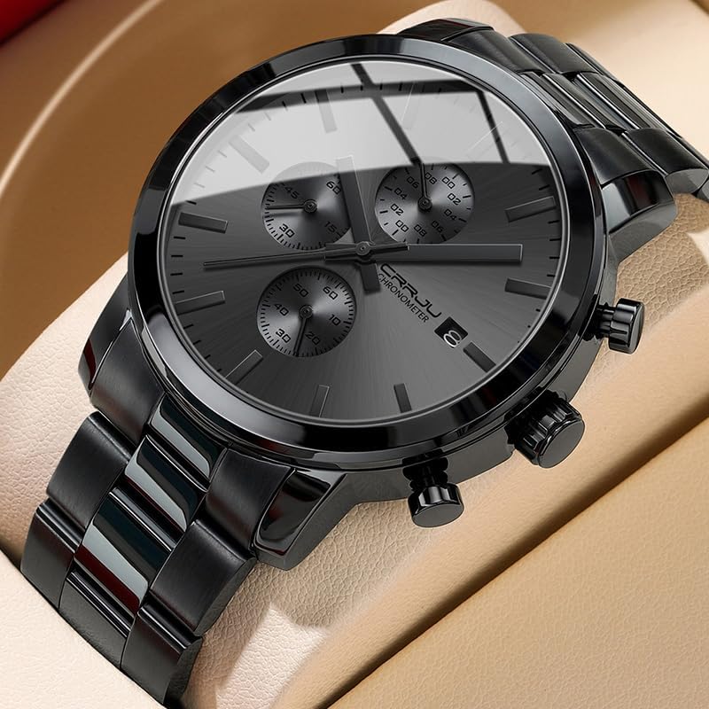 CRRJU Mens Stylish Casual Quartz Watches for Men Luxury Waterproof Calendar Chronograph Japan Movement Wristwatches A BLACK GREY image 4 of 9 B0CFQQ1N9Y
