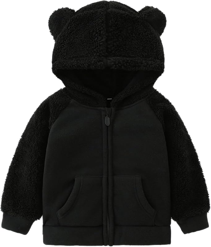 Toddler Winter Coats Baby Boys Girls Fuzzy Sherpa Fleece Jackets | Paded Kids Fall Jackets Fuzzy Sherpa Coats,Zipper,Side Pockets,Cute Bear Ears