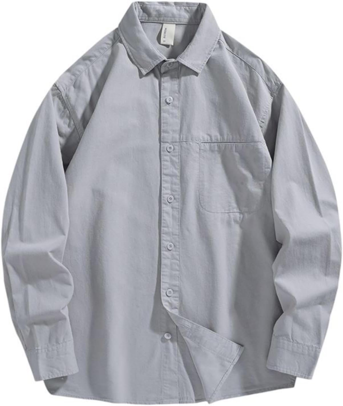 Men's Cotton Japanese Style Long Sleeve Shirt Collared Relaxed Fit Wrinkle Resistant Breathable