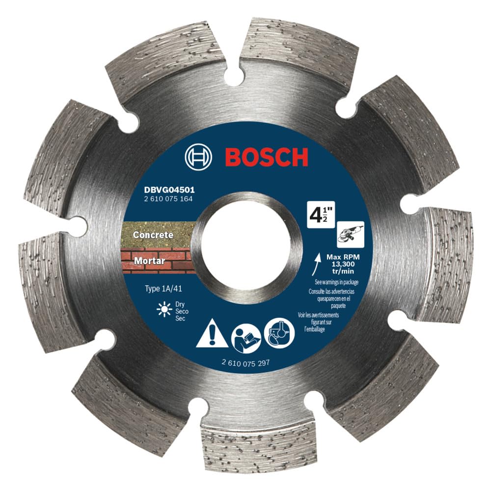 BOSCH DBVG04501-Hoja de diamante con ranura en V de 4.5 pulgadas, ideal para aplicaciones en hormigón y mortero