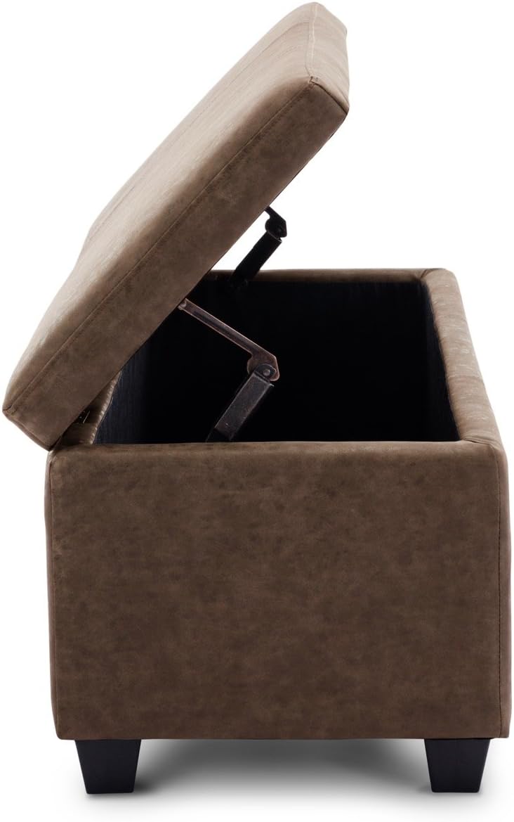 48" Elegant Faux Leather Solid Rectangular Storage Ottoman Bench Footrest Large, Rustic Brown