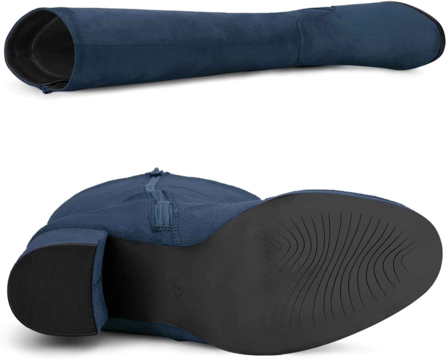 Allegra K Women's Side Zipper Chunky Heel Knee High Navy Blue Boots 9 M US - - Image 5