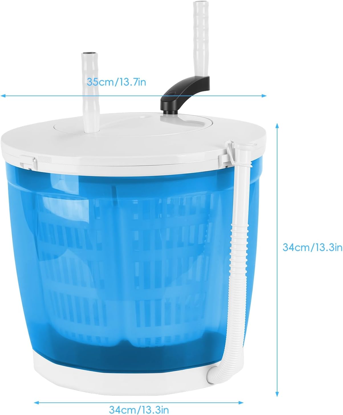 Hand Crank Washing Machine, 2-in-1 Non-Electric Manual Laundry Basket, Compact Washer Spin Dryer for Camping, Dorm, RV Travel, 2kg Capacity Sky Blue