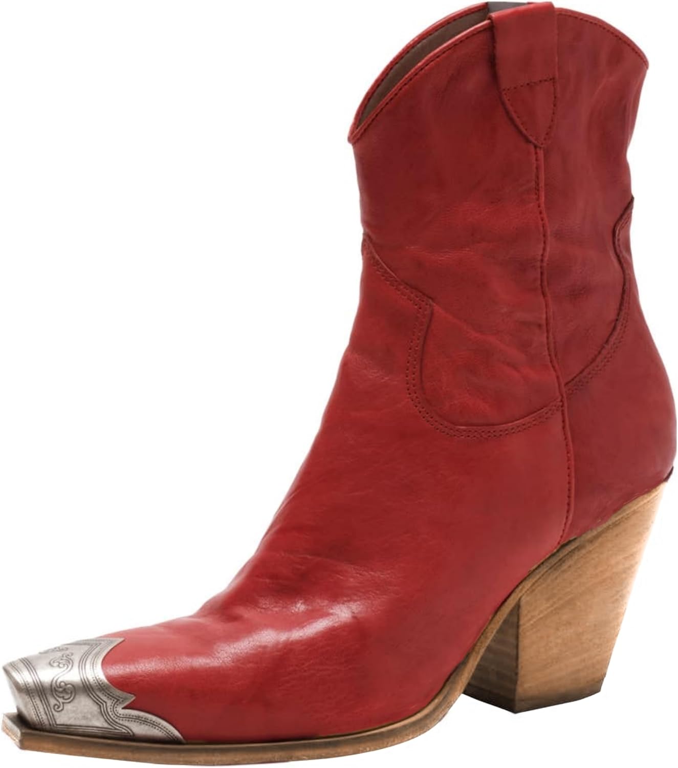 keleimusi Women's Western Cowgirl Ankle Boots Stacked Block Heel Cowboy Booties Steel Toe Heeled Short Cowboy Boots Side Zipper Western Booties for Women - Image 2