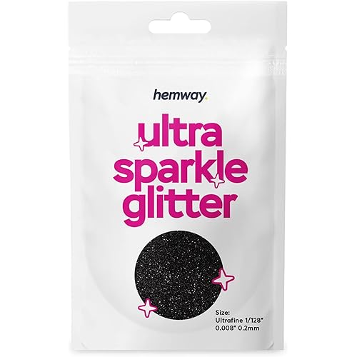 Hemway Premium Ultra Sparkle Glitter Multi Purpose Metallic Flake for Arts Crafts Nails Cosmetics Resin Festival Face - Black - Ultrafine (1/128" 0.008" 0.2mm) 10g / 0.35oz Sample