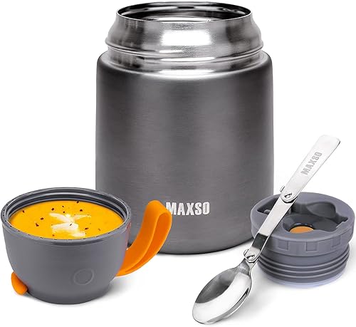 Miniatura 7 de MAXSO Termo de sopa para alimentos fríos y calientes para adultos y niños, contenedor de almuerzo de acero aislado al vacío de 17 onzas con cuchara,