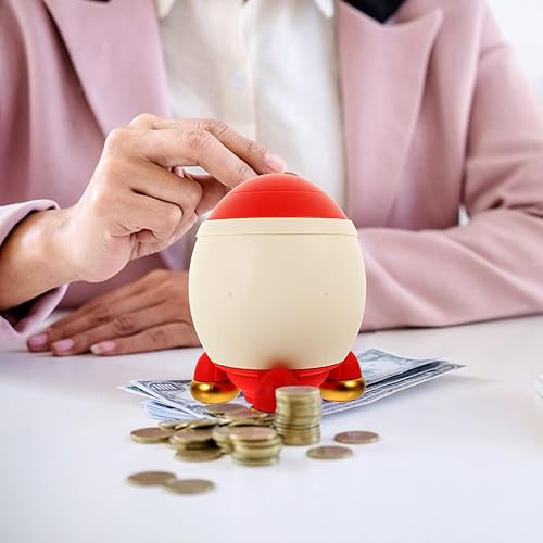 Miniatura 4 de Gadpiparty Alcancía de cohete para niño y niña, adorable caja de dinero de dibujos animados, diseño seguro estable para niños y niñas, bonito banco