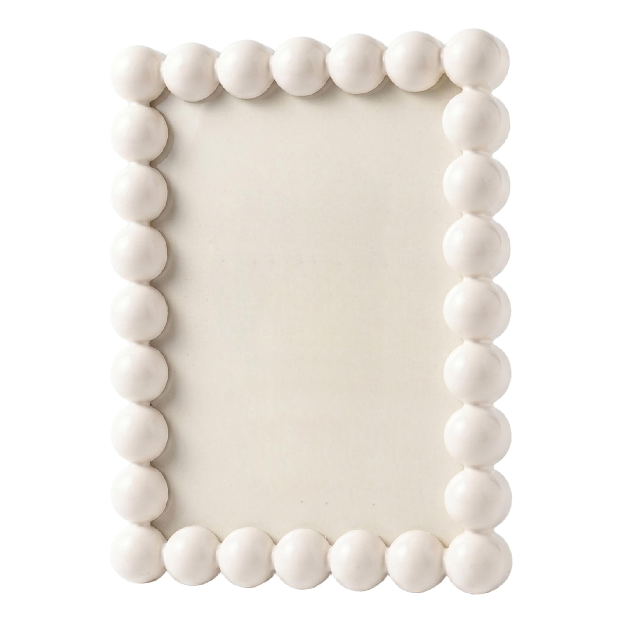 Gemuseeee Cute Picture Frames Modern Unique Picture Frames With Beaded Border Desk & Wall Mountable Fits 4x6 Photos Milky White