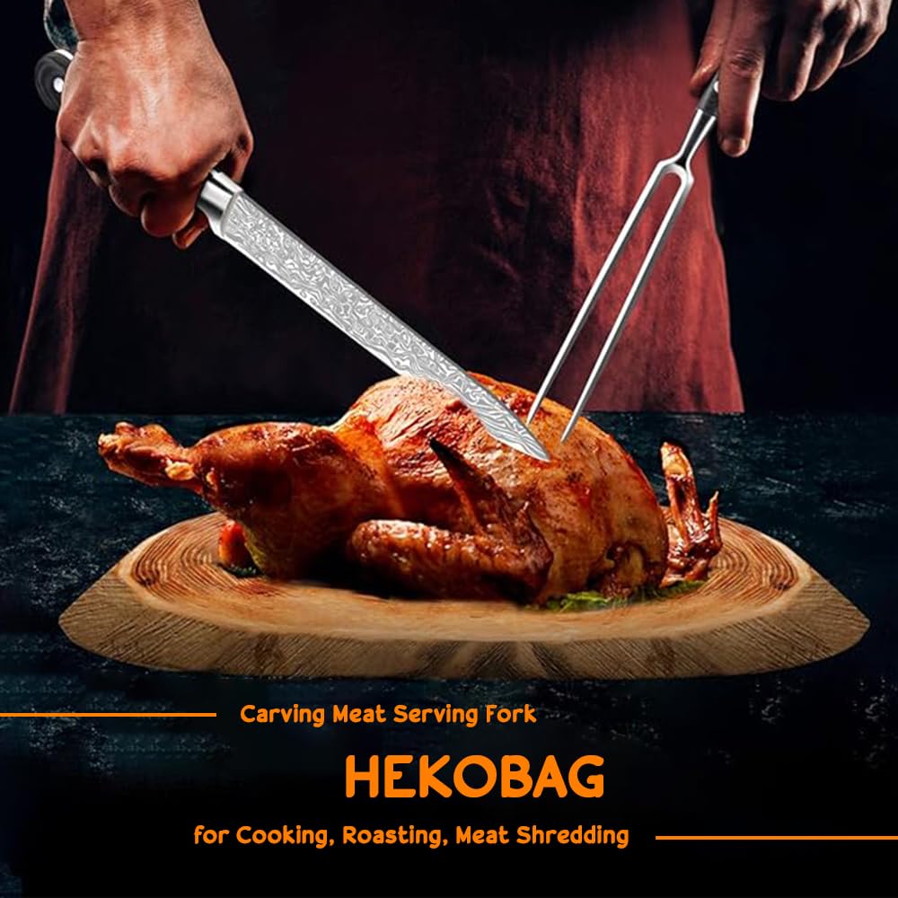HEKOBAG Forchetta per Carne in Acciaio Inox - Da Barbecue e Arrosti, Lama 19 cm